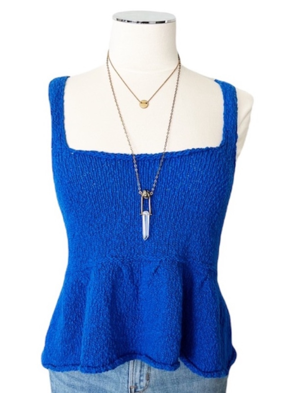 ZARA Cobalt Blue Women’s Peplum Knit Top Sz Medium Cotton Sleeveless